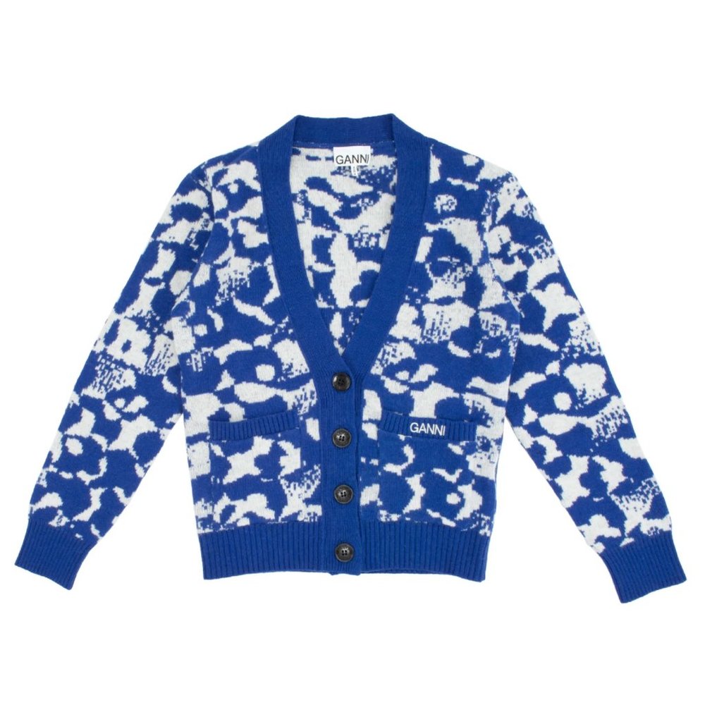 GANNI | Blue Graphic Lambswool Cardigan